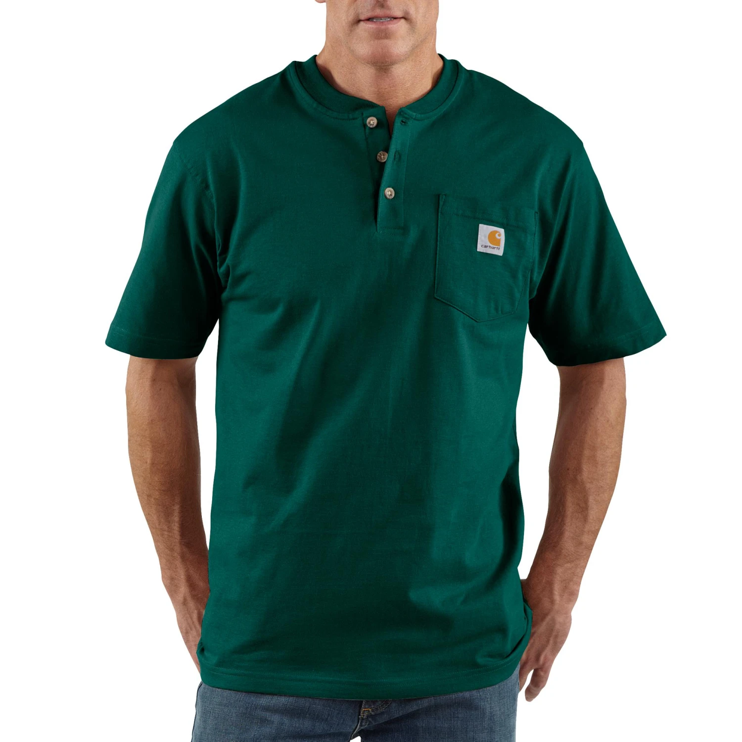 'Carhartt' Men's Pocket Short Sleeve Workwear Henley Tee - Hunter Green 3 'Carhartt' Men's Pocket Short Sleeve Workwear Henley Tee - Hunter Green