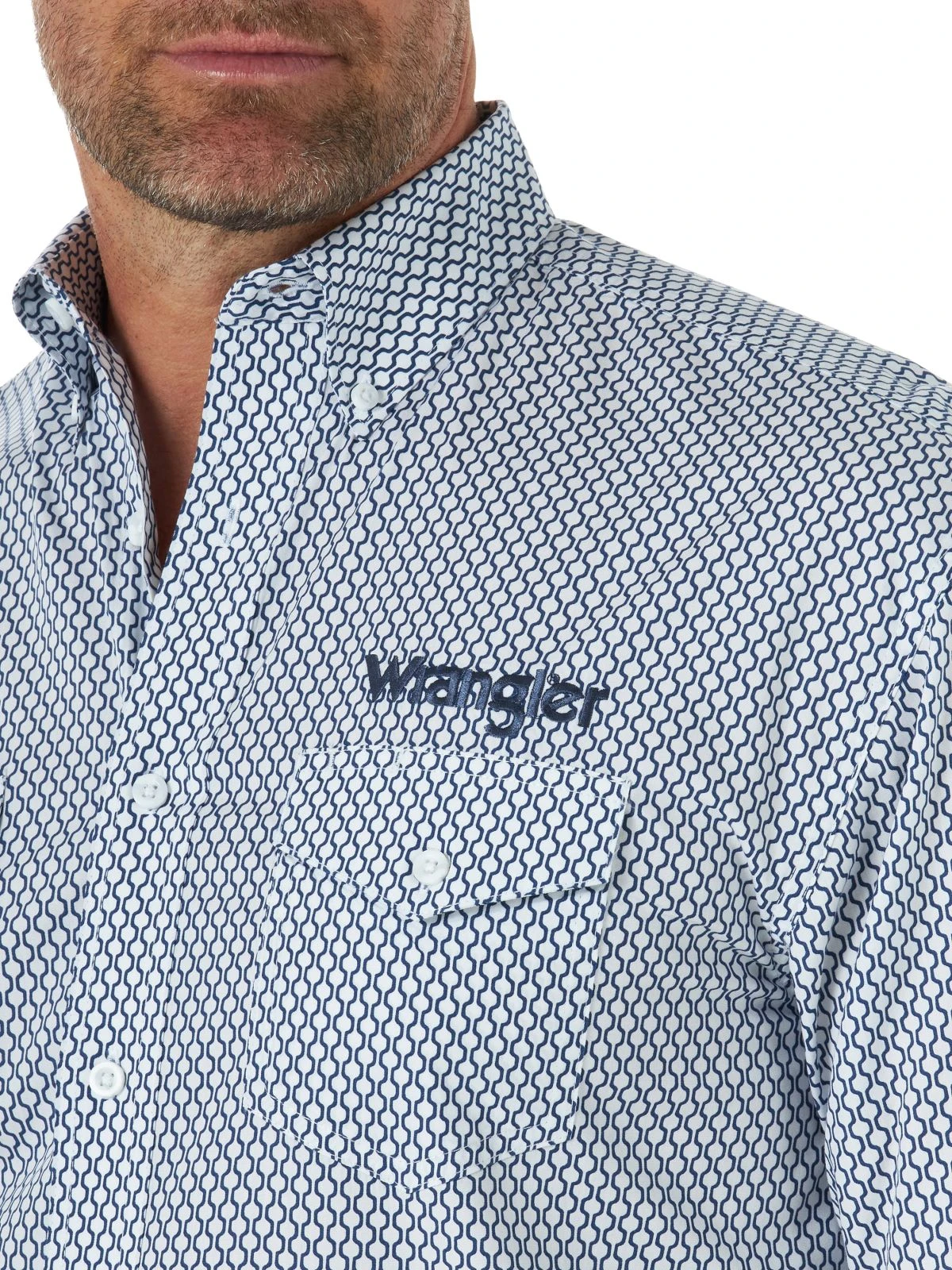 'Wrangler' Men's Logo Western Button Down - Blue 6 'Wrangler' Men's Logo Western Button Down - Blue - Image 4