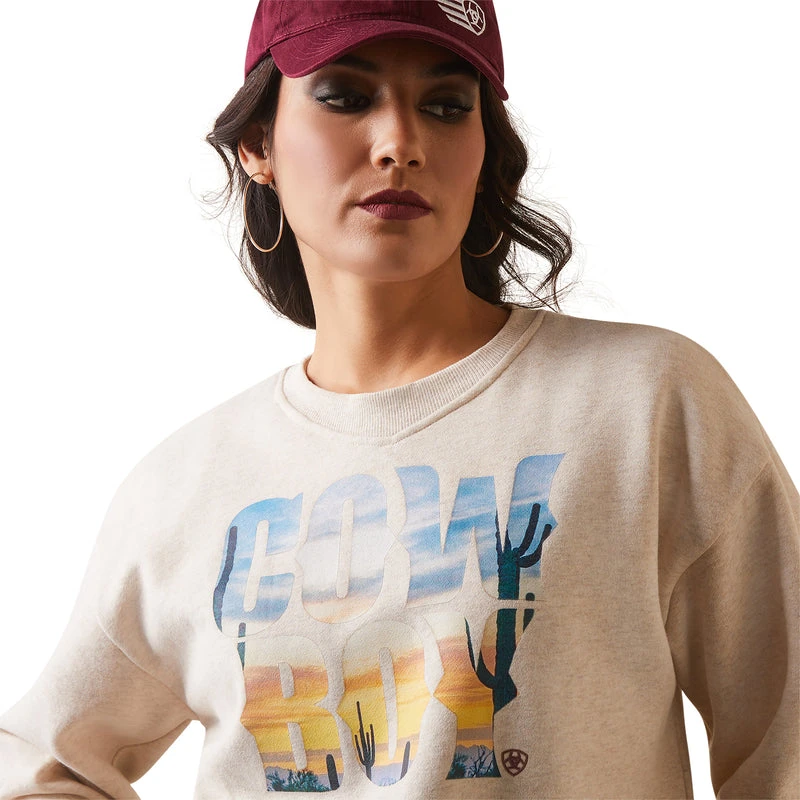 'Ariat' Women's Cowboy Crew Sweater - Oatmeal Heather 5 'Ariat' Women's Cowboy Crew Sweater - Oatmeal Heather - Image 3